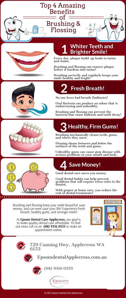 top 4 amazing benefits of brushing and flossing from epsom dental care applecross infographic